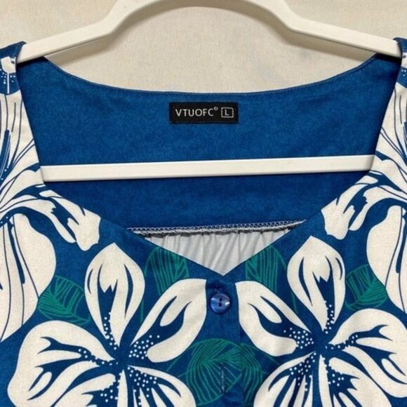 Housecoat Nightgown Women's Large Blue White Floral Short Sleeve Moo Moo Dress - Picture 8 of 11